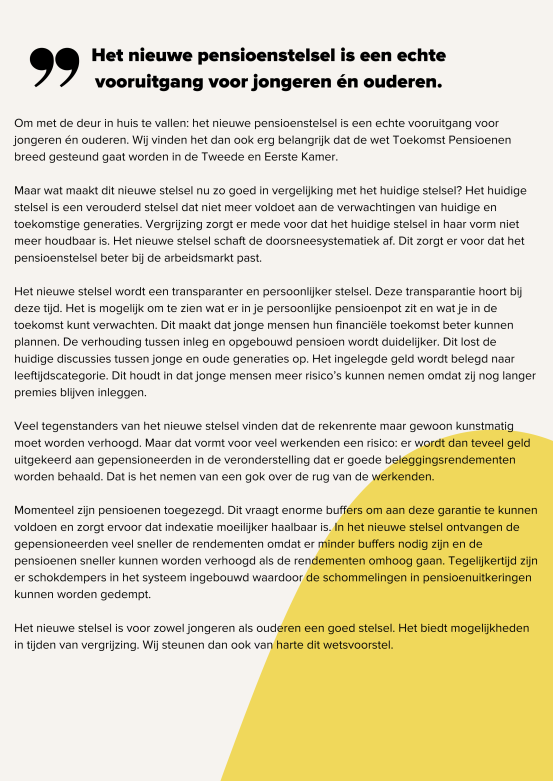 Om met de deur in huis te vallen het nieuwe pensioenstelsel is een echte vooruitgang voor jongeren é